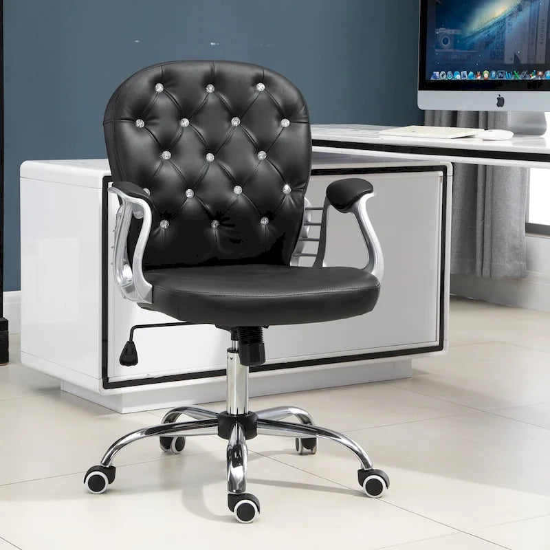 Vinsetto Chaise de Bureau en Faux Cuir, Dossier Matelassé, Roulettes Pivotantes, Chaise de Travail avec Accoudoirs Réglables en Hauteur
