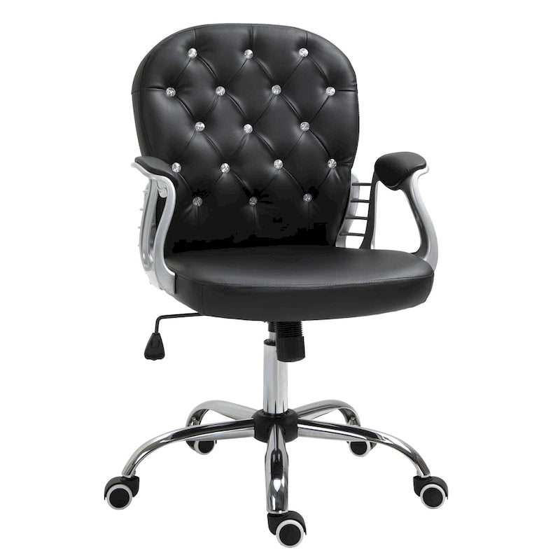 Vinsetto Chaise de Bureau en Faux Cuir, Dossier Matelassé, Roulettes Pivotantes, Chaise de Travail avec Accoudoirs Réglables en Hauteur