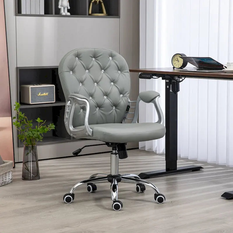 Vinsetto Chaise de Bureau en Faux Cuir, Dossier Matelassé, Roulettes Pivotantes, Chaise de Travail avec Accoudoirs Réglables en Hauteur