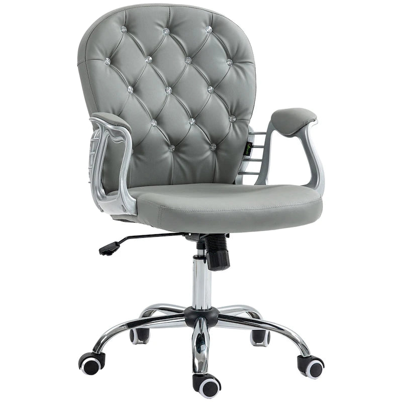 Vinsetto Chaise de Bureau en Faux Cuir, Dossier Matelassé, Roulettes Pivotantes, Chaise de Travail avec Accoudoirs Réglables en Hauteur