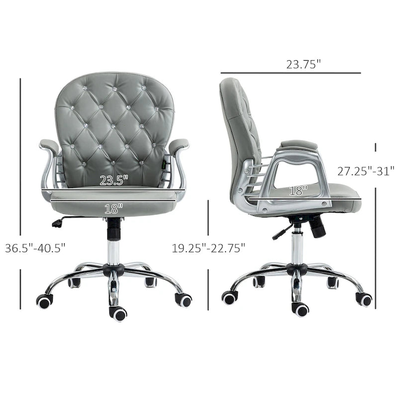 Vinsetto Chaise de Bureau en Faux Cuir, Dossier Matelassé, Roulettes Pivotantes, Chaise de Travail avec Accoudoirs Réglables en Hauteur