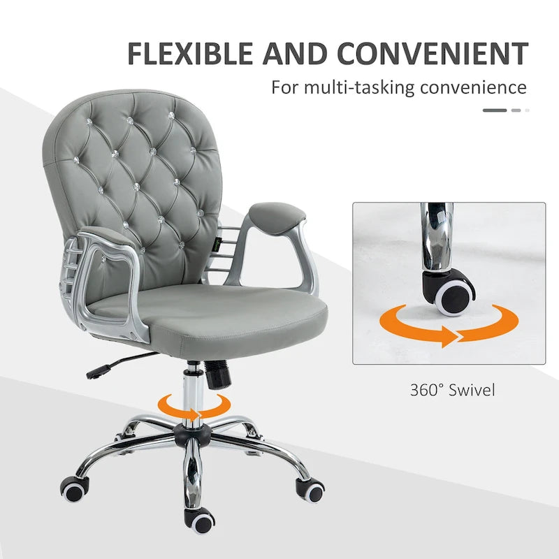 Vinsetto Chaise de Bureau en Faux Cuir, Dossier Matelassé, Roulettes Pivotantes, Chaise de Travail avec Accoudoirs Réglables en Hauteur