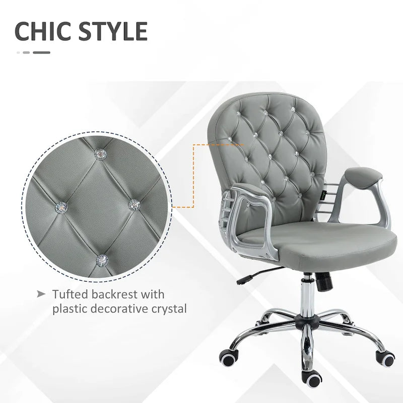 Vinsetto Chaise de Bureau en Faux Cuir, Dossier Matelassé, Roulettes Pivotantes, Chaise de Travail avec Accoudoirs Réglables en Hauteur
