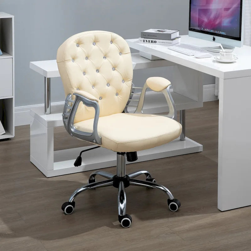 Vinsetto Chaise de Bureau en Faux Cuir, Dossier Matelassé, Roulettes Pivotantes, Chaise de Travail avec Accoudoirs Réglables en Hauteur