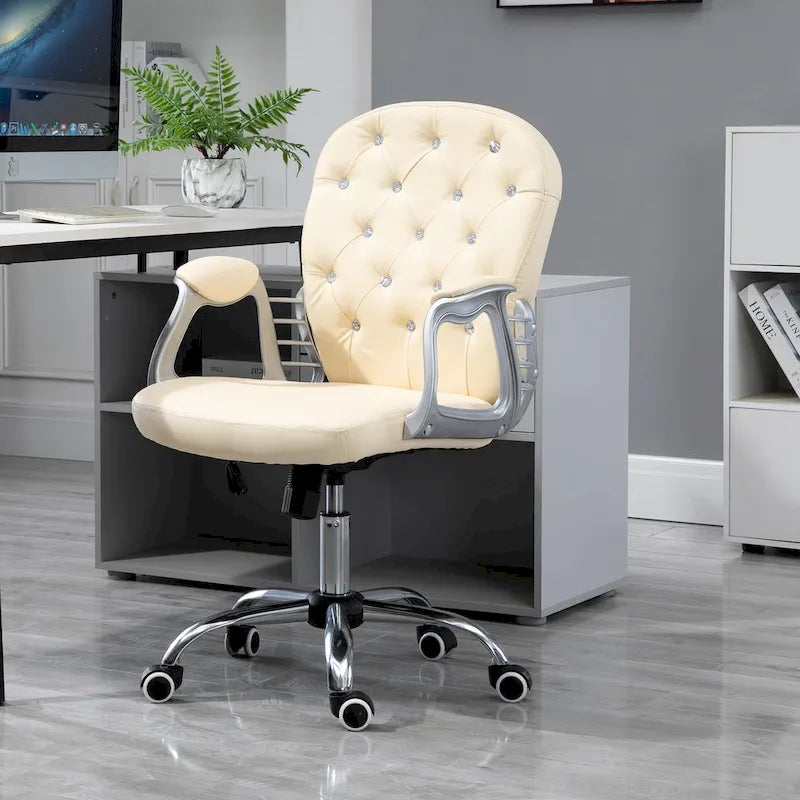 Vinsetto Chaise de Bureau en Faux Cuir, Dossier Matelassé, Roulettes Pivotantes, Chaise de Travail avec Accoudoirs Réglables en Hauteur