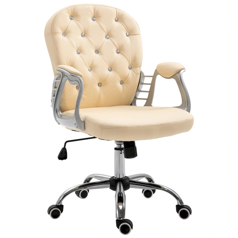 Vinsetto Chaise de Bureau en Faux Cuir, Dossier Matelassé, Roulettes Pivotantes, Chaise de Travail avec Accoudoirs Réglables en Hauteur