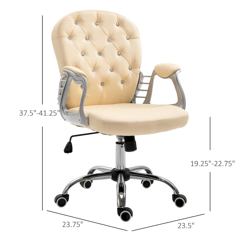 Vinsetto Chaise de Bureau en Faux Cuir, Dossier Matelassé, Roulettes Pivotantes, Chaise de Travail avec Accoudoirs Réglables en Hauteur