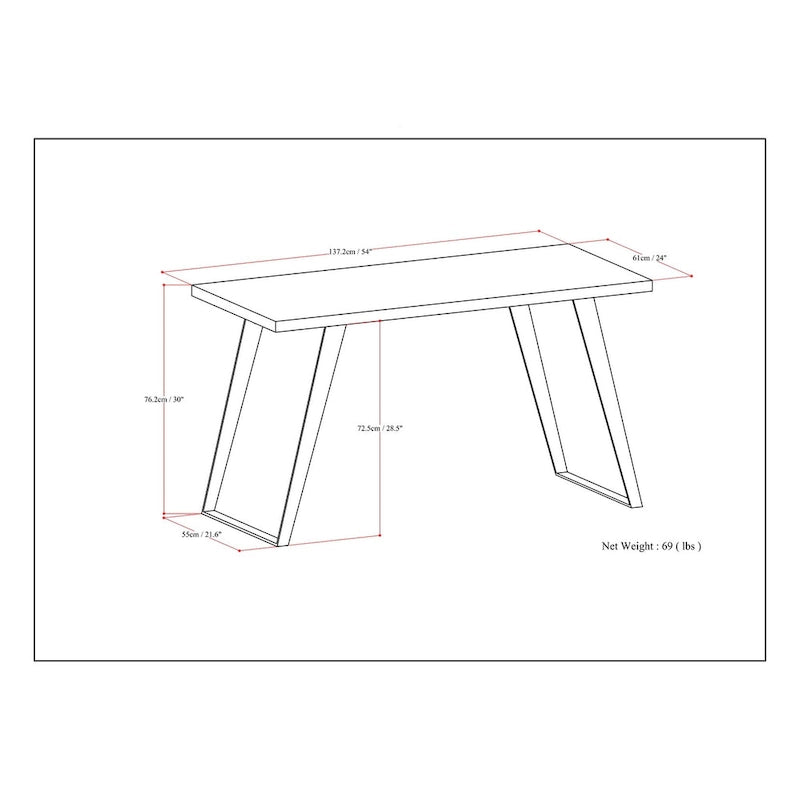 WYNDENHALL Mitchell Bureau plat moderne industriel de 137 cm de large en BOIS D'ACACIA MASSIF