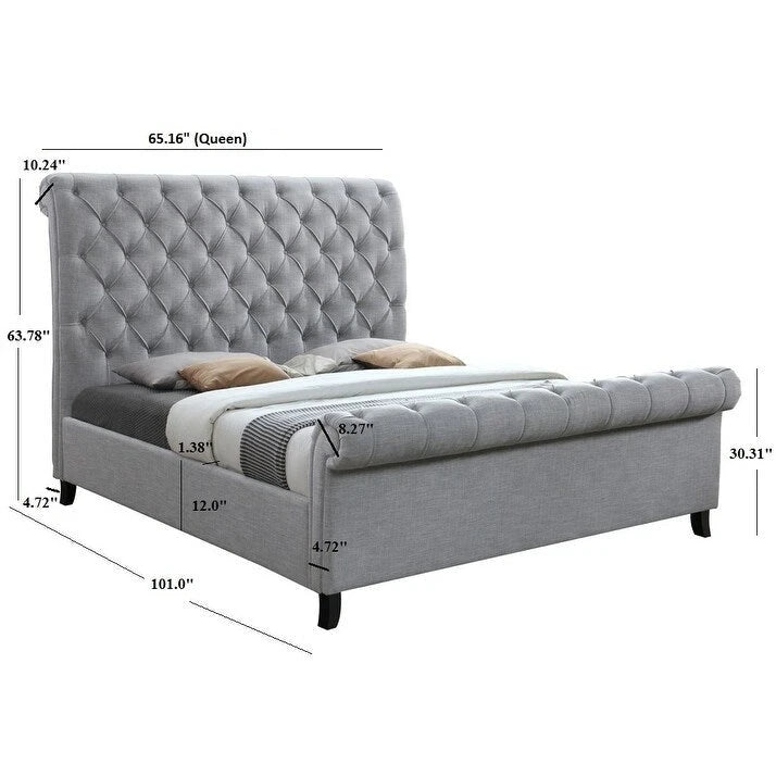 Lit plateforme traîneau capitonné en tissu gris Pietro