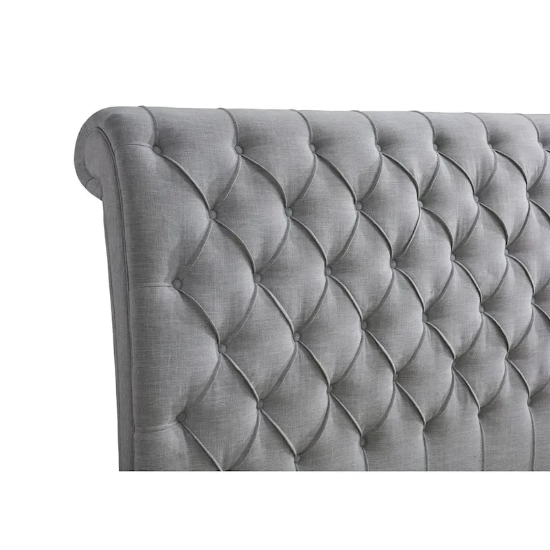 Lit plateforme traîneau capitonné en tissu gris Pietro