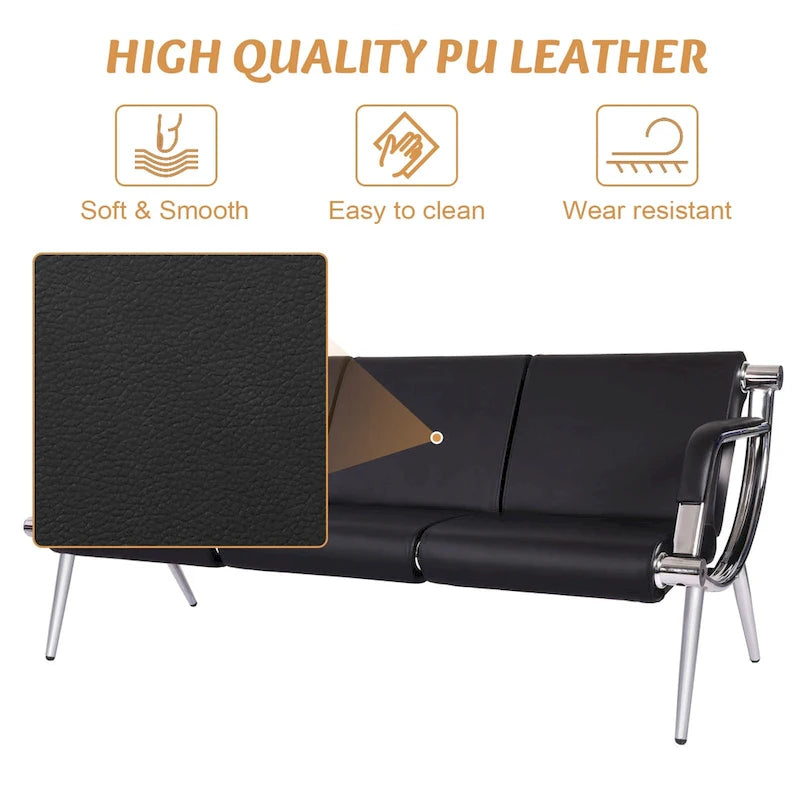 Kinbor - Chaise d'attente 3 places, Banc de réception en cuir PU pour aéroport, Chaise visiteur pour banque, salon, bureau, hôpital