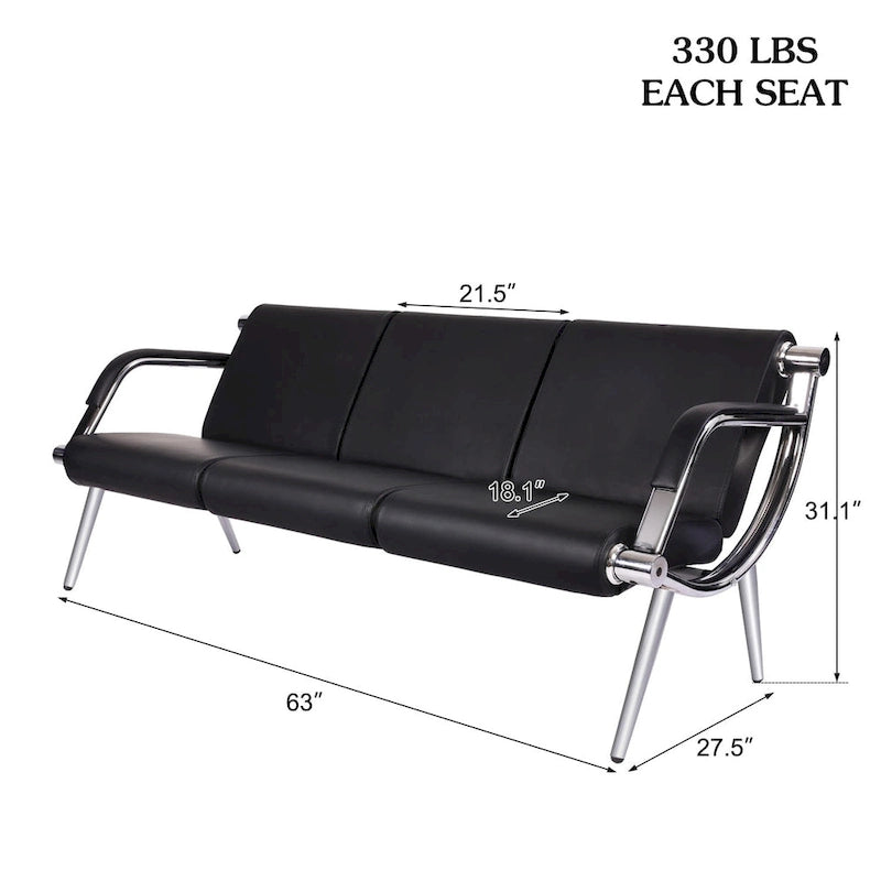 Kinbor - Chaise d'attente 3 places, Banc de réception en cuir PU pour aéroport, Chaise visiteur pour banque, salon, bureau, hôpital