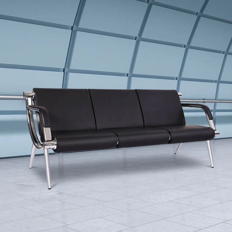 Kinbor - Chaise d'attente 3 places, Banc de réception en cuir PU pour aéroport, Chaise visiteur pour banque, salon, bureau, hôpital