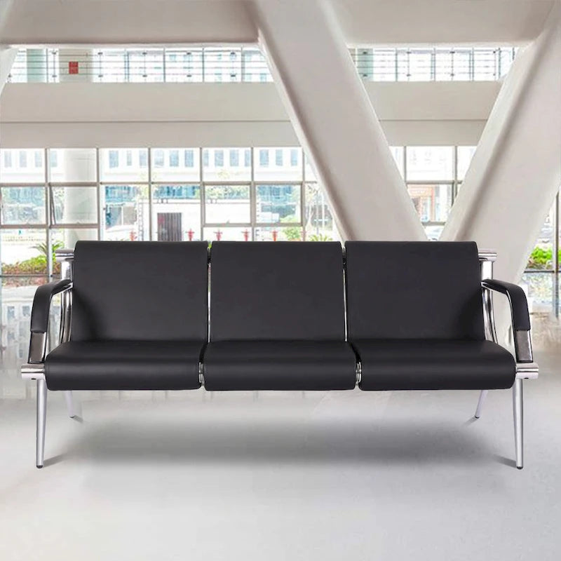 Kinbor - Chaise d'attente 3 places, Banc de réception en cuir PU pour aéroport, Chaise visiteur pour banque, salon, bureau, hôpital