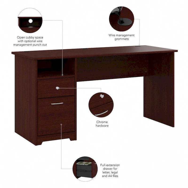 Bush Furniture Cabot Bureau informatique 60W avec tiroirs et rangements