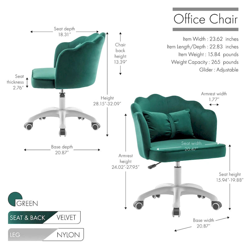Fauteuil de bureau en velours festonné Taio Porthos Home avec base en nylon