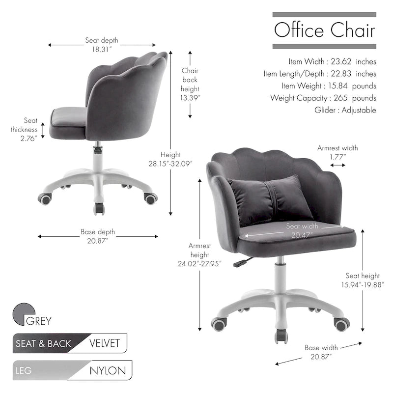 Fauteuil de bureau en velours festonné Taio Porthos Home avec base en nylon