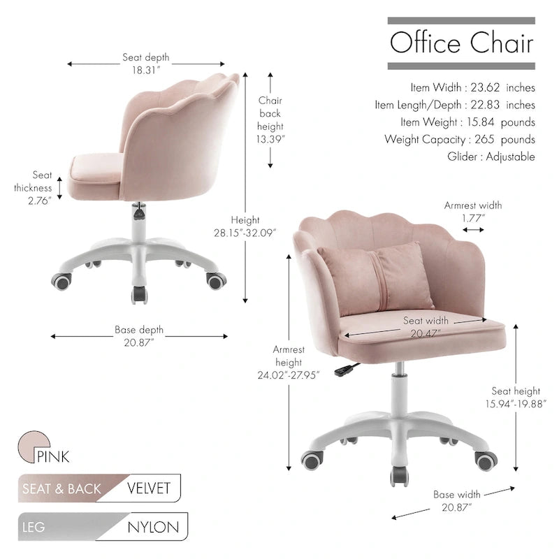 Fauteuil de bureau en velours festonné Taio Porthos Home avec base en nylon