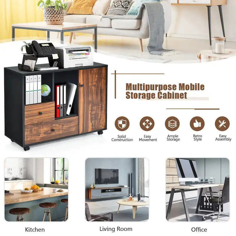 Meuble de classement mobile en bois, grande armoire de rangement, support d'imprimante