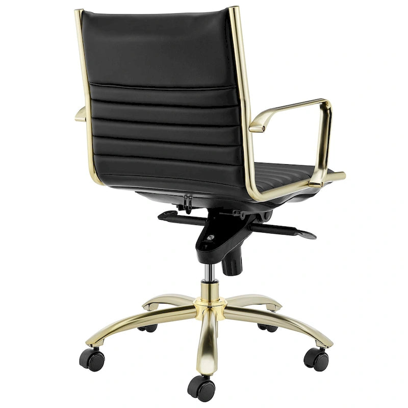 Chaise de bureau Dirk Low dossier bas, noire avec piétement doré brossé mat