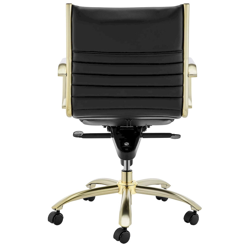 Chaise de bureau Dirk Low dossier bas, noire avec piétement doré brossé mat