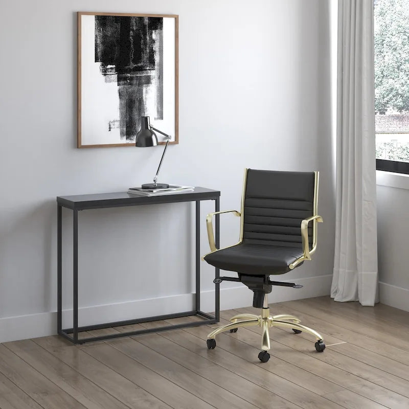 Chaise de bureau Dirk Low dossier bas, noire avec piétement doré brossé mat