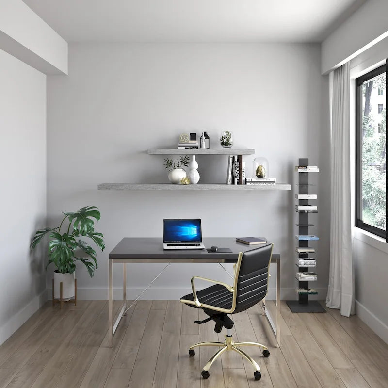 Chaise de bureau Dirk Low dossier bas, noire avec piétement doré brossé mat