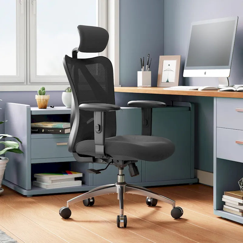 Chaise de bureau ergonomique SIHOO avec soutien lombaire réglable, Chaise de bureau dossier haut pour personnes grandes et fortes, Noir - 68*70*130