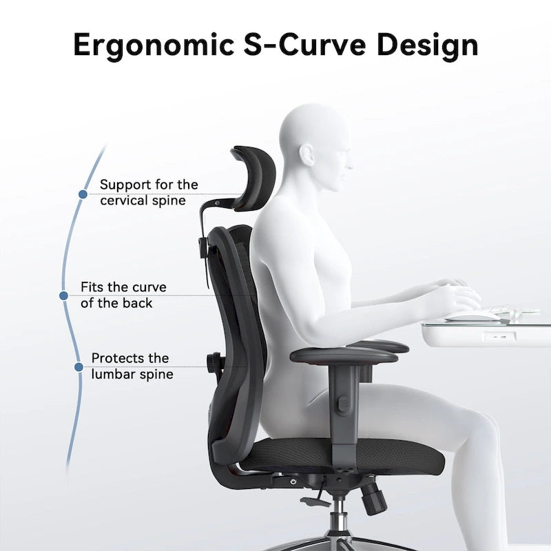 Chaise de bureau ergonomique SIHOO avec soutien lombaire réglable, Chaise de bureau dossier haut pour personnes grandes et fortes, Noir - 68*70*130