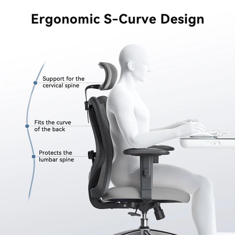 Chaise de bureau ergonomique SIHOO avec soutien lombaire réglable, Chaise de bureau dossier haut pour personnes grandes et fortes, Noir - 68*70*130