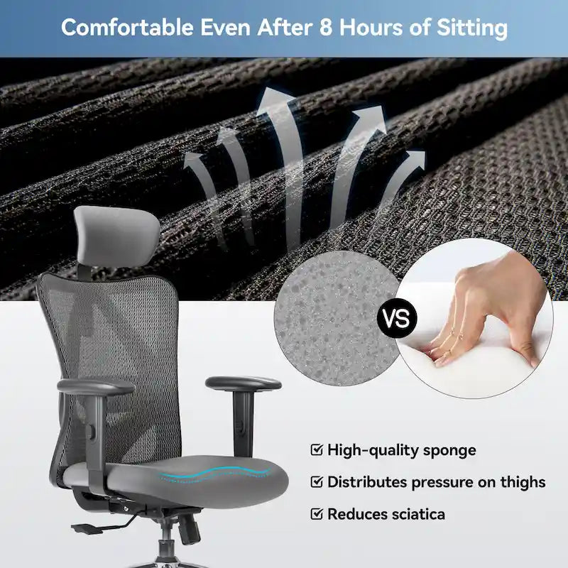 Chaise de bureau ergonomique SIHOO avec soutien lombaire réglable, Chaise de bureau dossier haut pour personnes grandes et fortes, Noir - 68*70*130