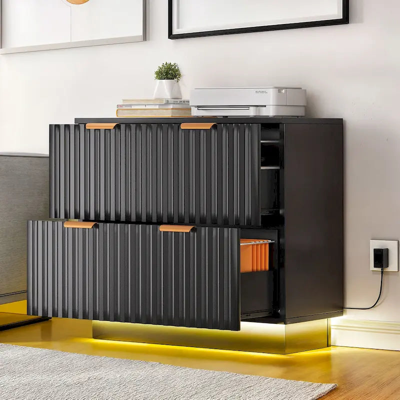 Moasis Meuble de Classement à 2 Tiroirs avec Éclairage LED Meuble de Rangement Latéral pour Bureau à Domicile