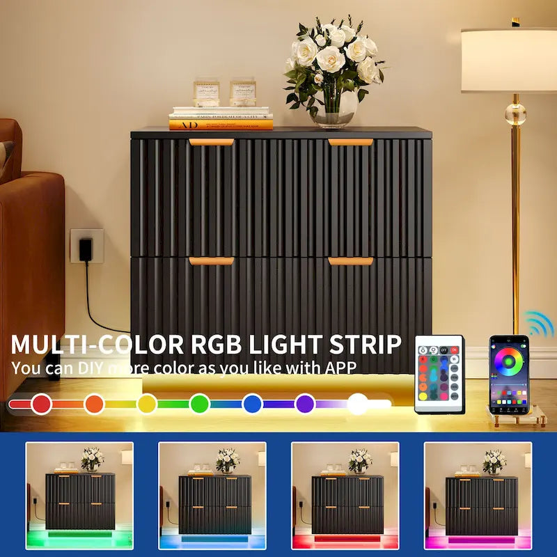 Moasis Meuble de Classement à 2 Tiroirs avec Éclairage LED Meuble de Rangement Latéral pour Bureau à Domicile