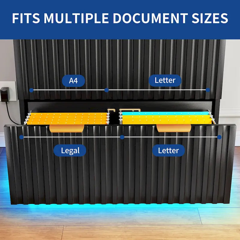 Moasis Meuble de Classement à 2 Tiroirs avec Éclairage LED Meuble de Rangement Latéral pour Bureau à Domicile