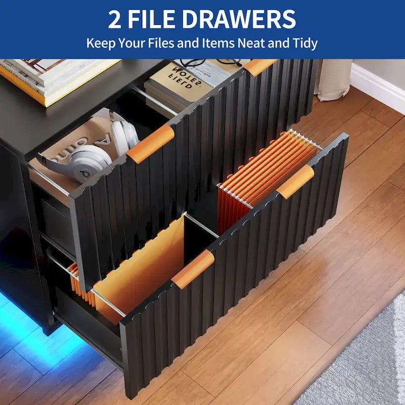 Moasis Meuble de Classement à 2 Tiroirs avec Éclairage LED Meuble de Rangement Latéral pour Bureau à Domicile