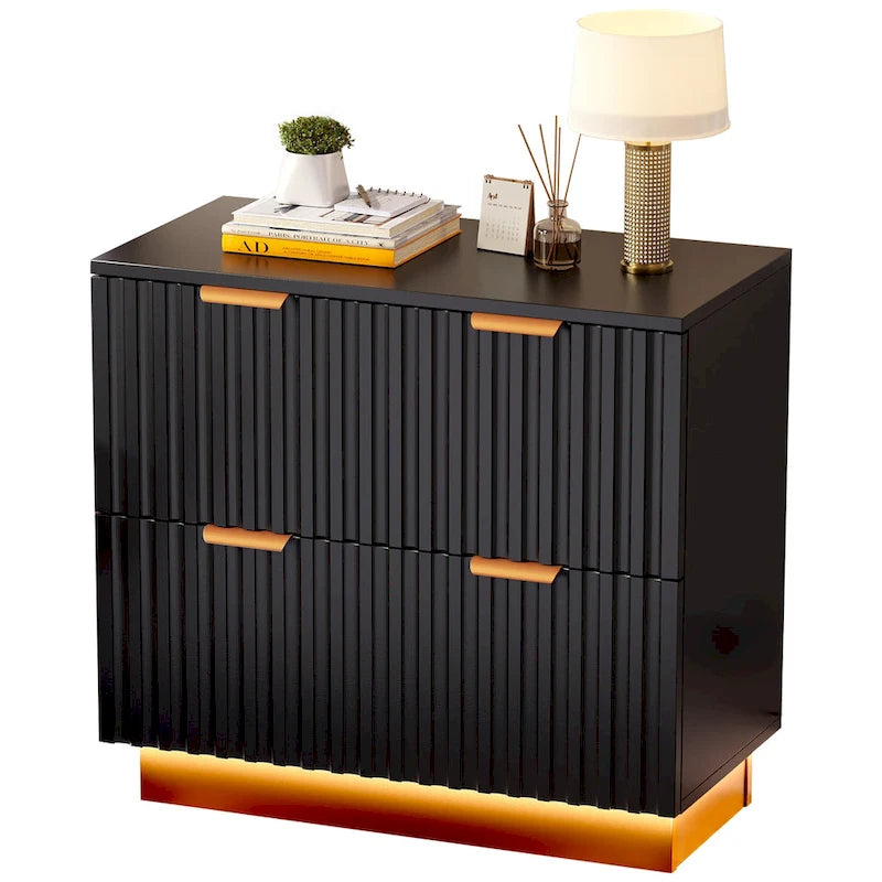 Moasis Meuble de Classement à 2 Tiroirs avec Éclairage LED Meuble de Rangement Latéral pour Bureau à Domicile