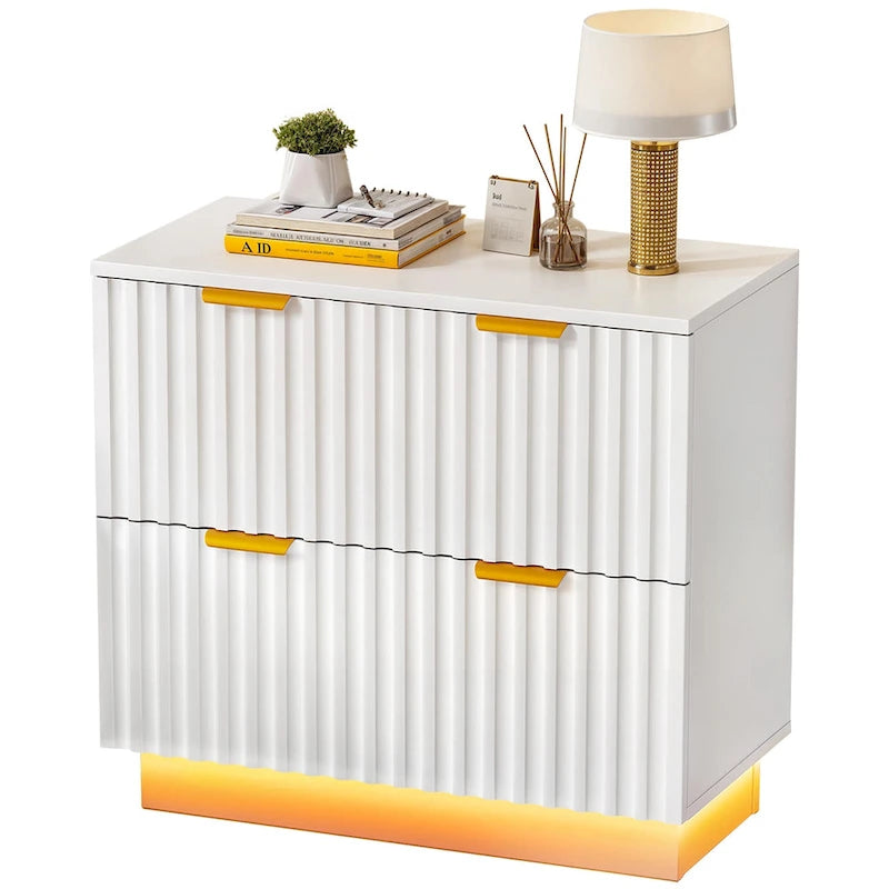 Moasis Meuble de Classement à 2 Tiroirs avec Éclairage LED Meuble de Rangement Latéral pour Bureau à Domicile