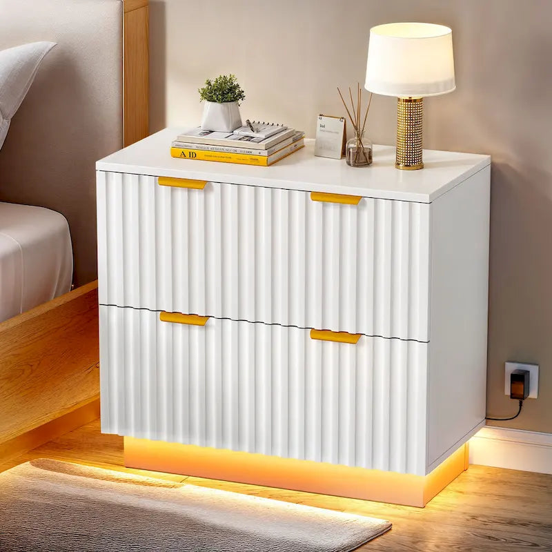 Moasis Meuble de Classement à 2 Tiroirs avec Éclairage LED Meuble de Rangement Latéral pour Bureau à Domicile