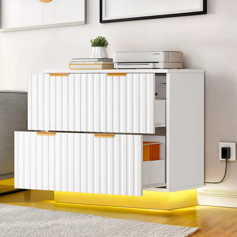 Moasis Meuble de Classement à 2 Tiroirs avec Éclairage LED Meuble de Rangement Latéral pour Bureau à Domicile