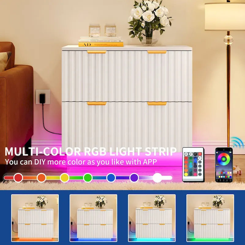 Moasis Meuble de Classement à 2 Tiroirs avec Éclairage LED Meuble de Rangement Latéral pour Bureau à Domicile