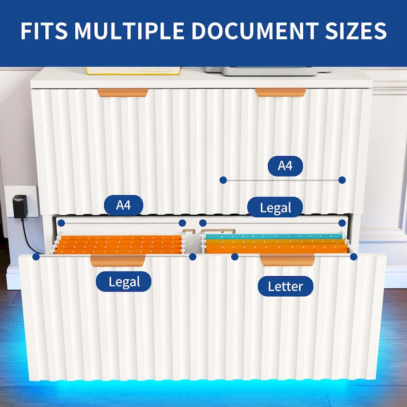 Moasis Meuble de Classement à 2 Tiroirs avec Éclairage LED Meuble de Rangement Latéral pour Bureau à Domicile