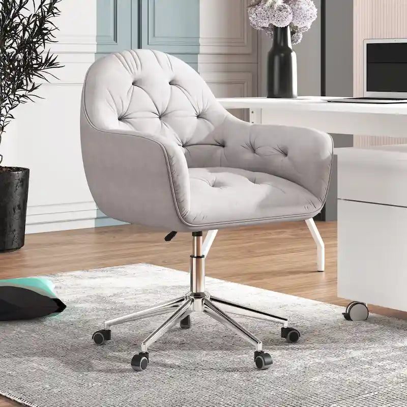 Chaise de bureau pivotante réglable en velours tufté Corvus Hernals