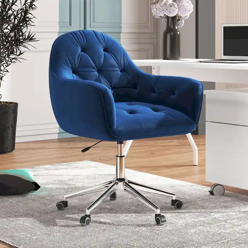 Chaise de bureau pivotante réglable en velours tufté Corvus Hernals