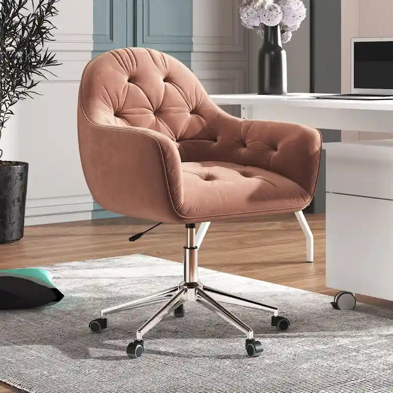 Chaise de bureau pivotante réglable en velours tufté Corvus Hernals