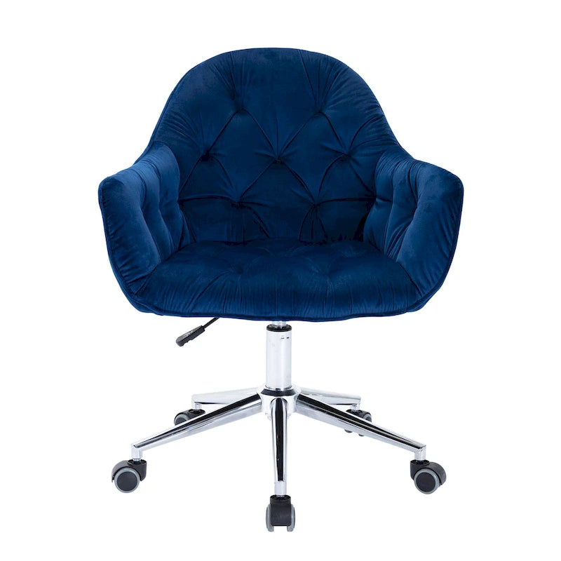 Chaise de bureau pivotante réglable en velours tufté Corvus Hernals