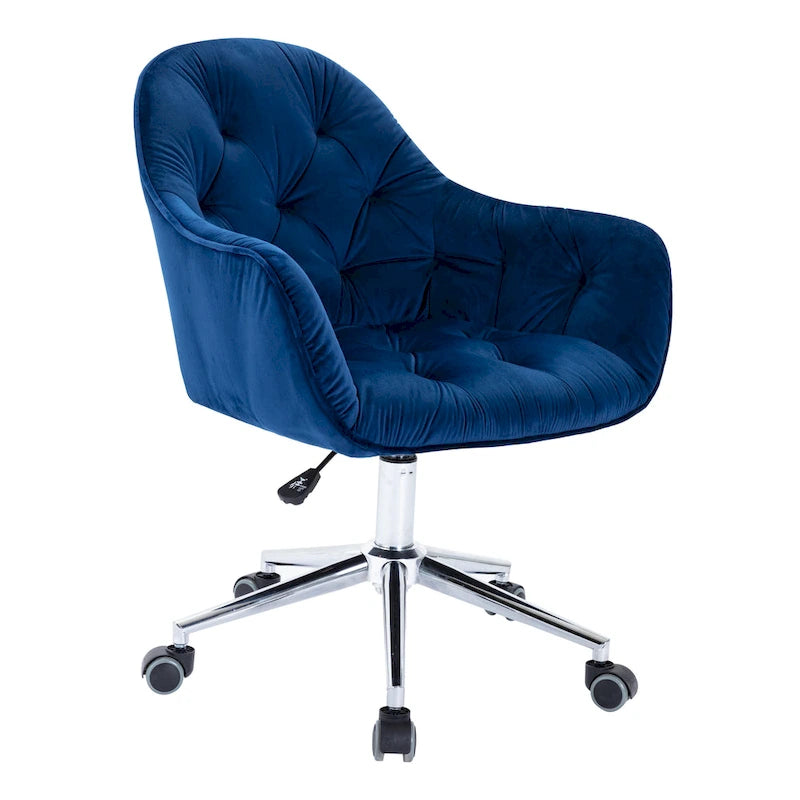 Chaise de bureau pivotante réglable en velours tufté Corvus Hernals