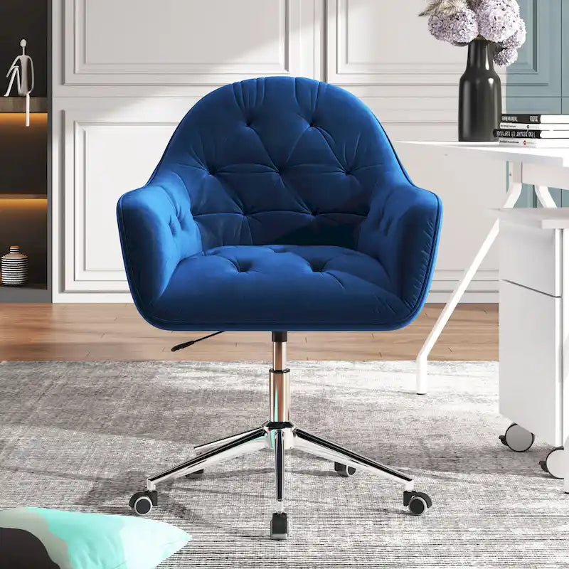 Chaise de bureau pivotante réglable en velours tufté Corvus Hernals