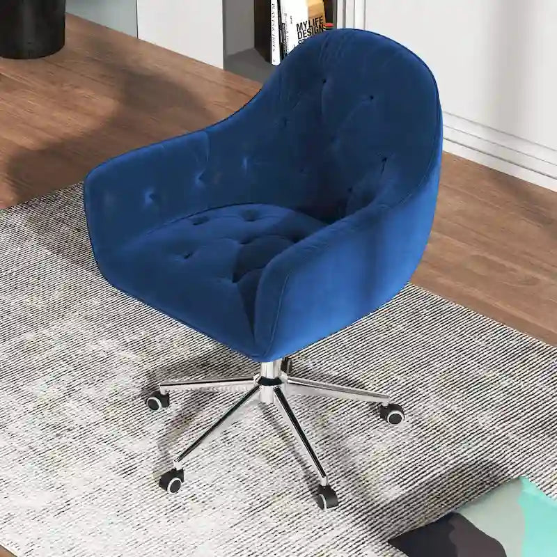 Chaise de bureau pivotante réglable en velours tufté Corvus Hernals
