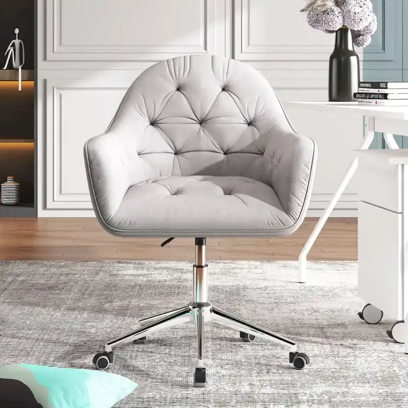 Chaise de bureau pivotante réglable en velours tufté Corvus Hernals