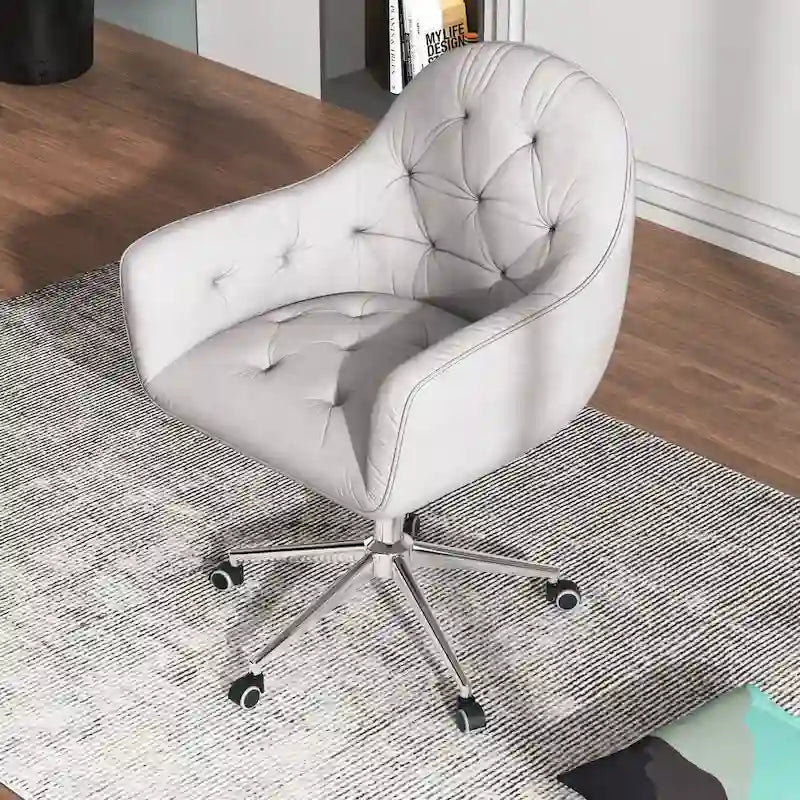 Chaise de bureau pivotante réglable en velours tufté Corvus Hernals